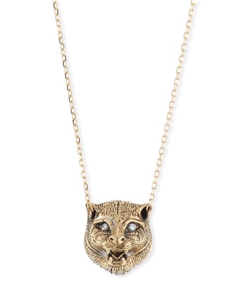 gucci feline head necklace in gold|Gucci 18ct Yellow Gold Onyx & Diamond Feline Necklace.